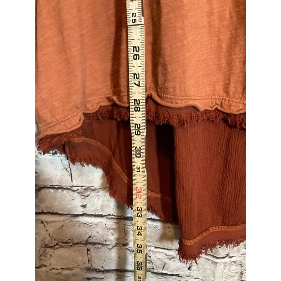 Jess & Jane Top Womens Small Rust Brown Hi Low Frayed Hem Edges Lagenlook Artsy - Picture 8 of 12